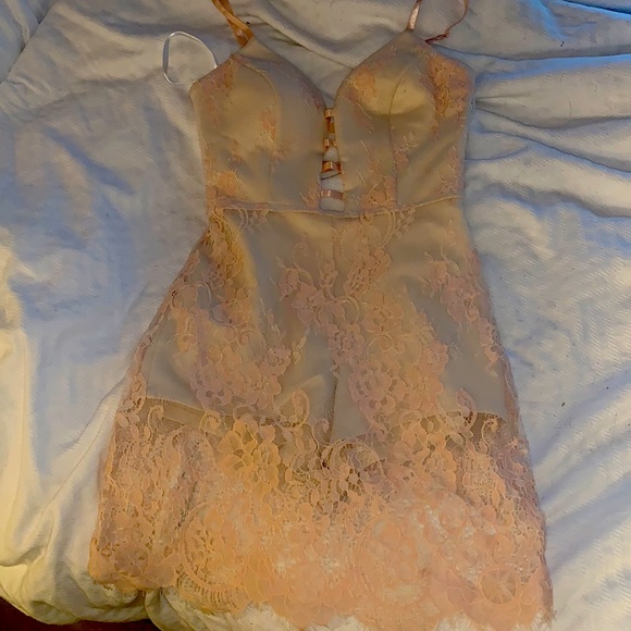 Light pink lace mini dress. Only worn once. - Picture 1 of 2